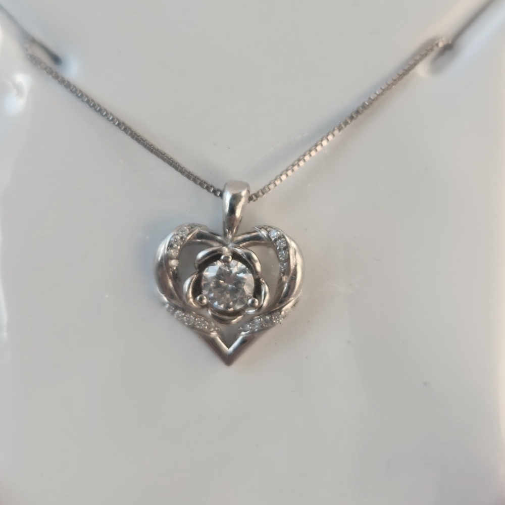 Elegant Sterling Silver, Moissanite Heart Necklace